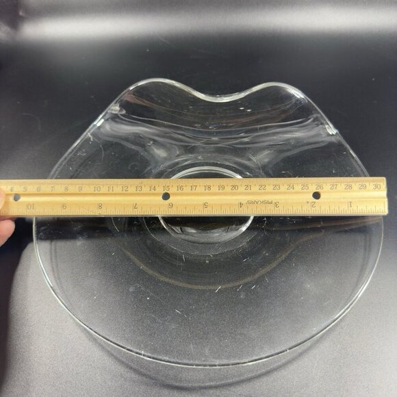 Mid Century Clear Glass Dish Plate Folded Edge Manganese 365nm Green UV Glow VTG - Picture 4 of 11